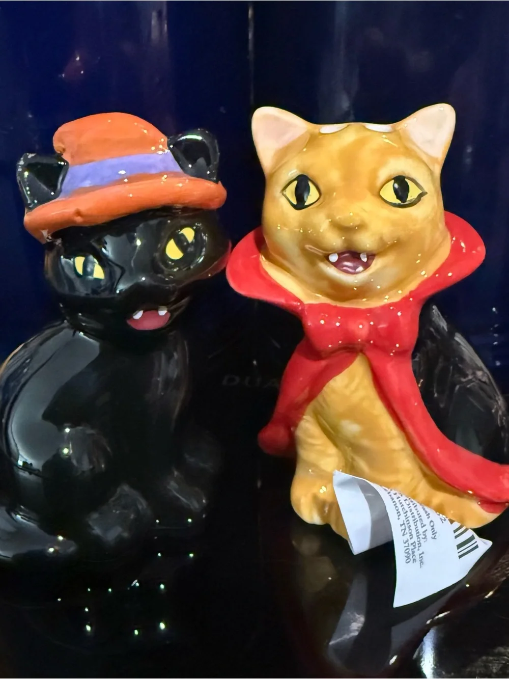 Ceramic Halloween Cat Salt and Pepper Shakers - Black & Orange
